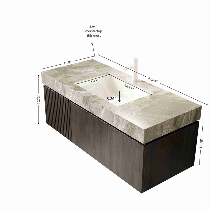 Meuble-lavabo moderne flottant, Espresso, Gris clair