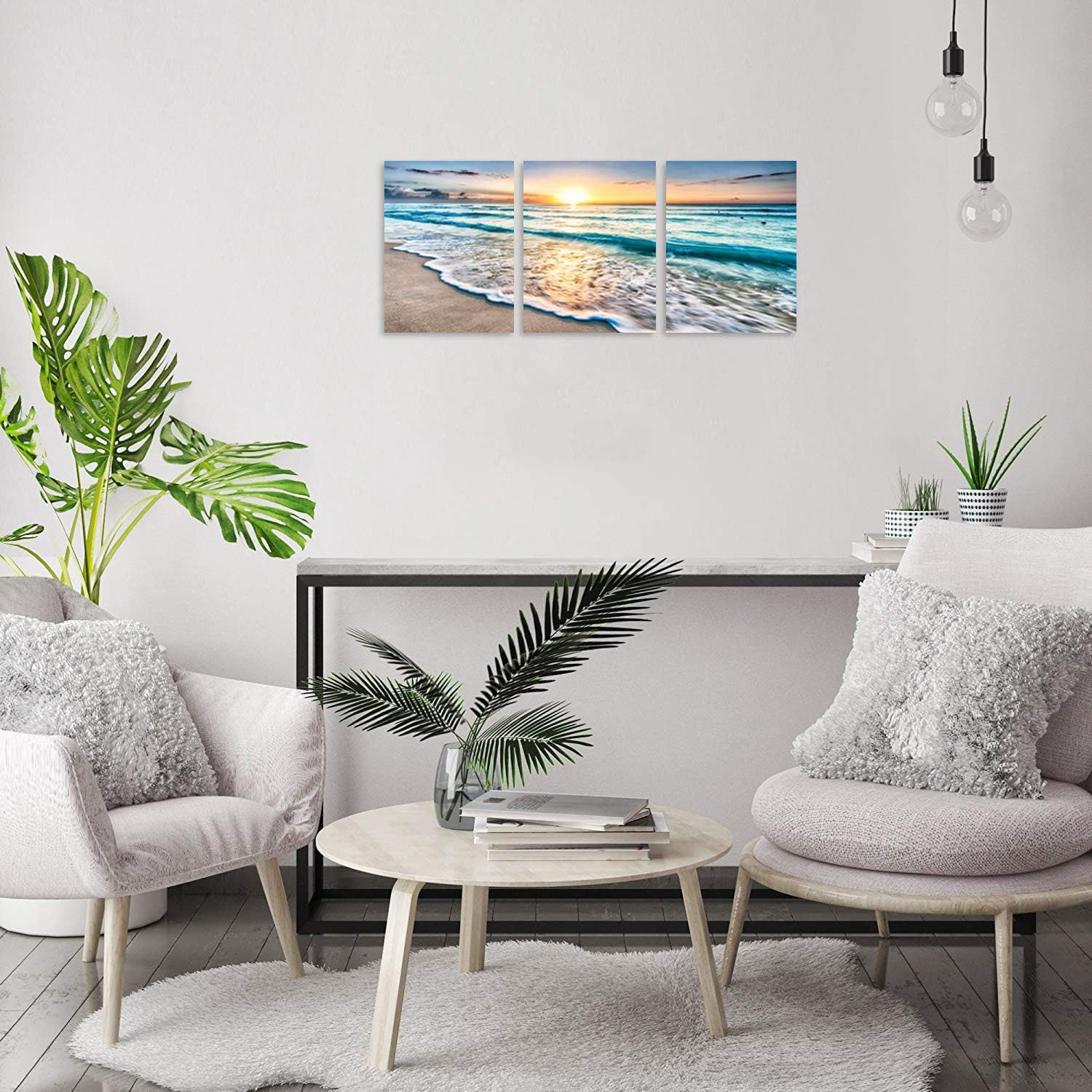 Beachcrest Home™ 3 Panel Beach Canvas Wall Art For Home Decor Blue Sea ...
