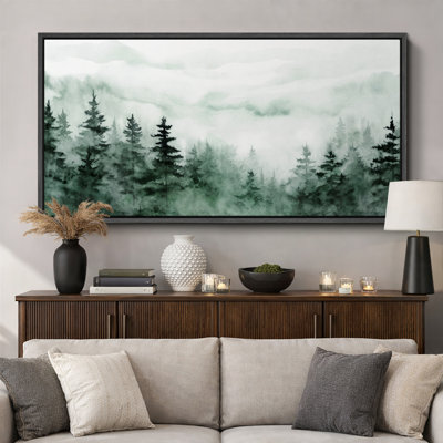 Paysage de forêt boisée, forêt brumeuse, aquarelle, paysage naturel