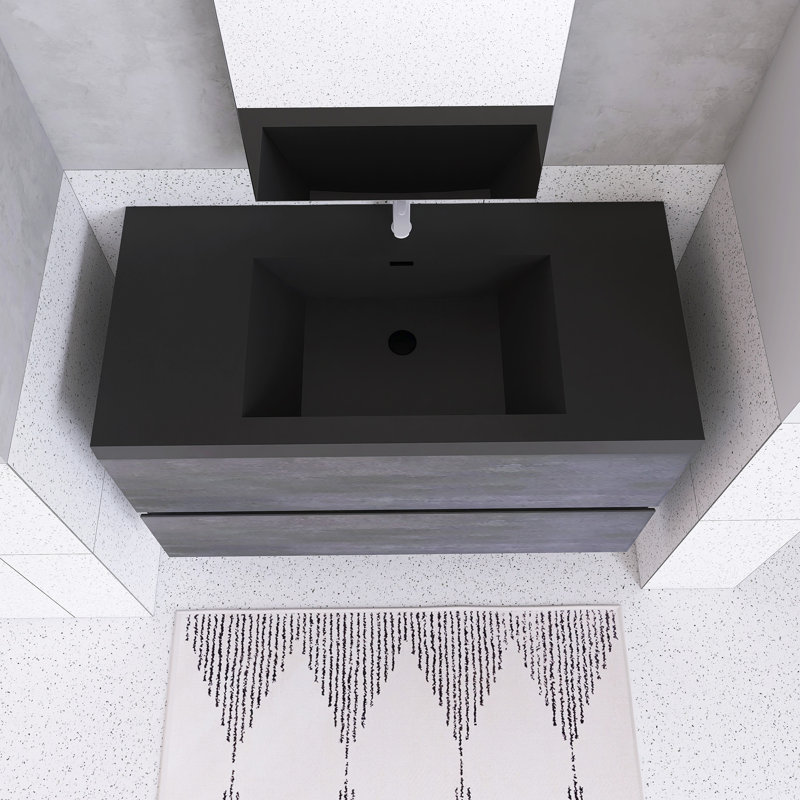 Meuble-lavabo flottant avec lavabo et cuve à quartz noir, 42"