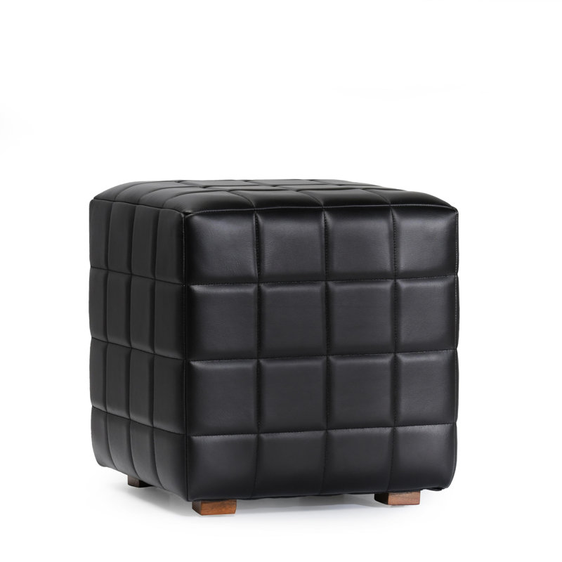 Carlo Square Leather Ottoman, Black