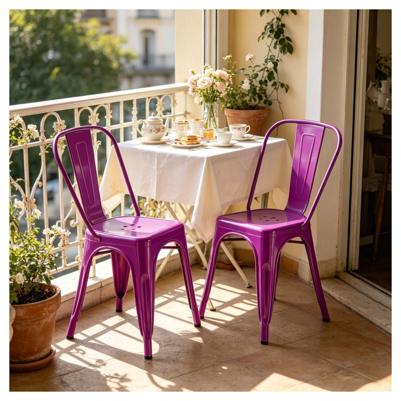 Ensemble de 2 chaises de salle à manger modernes en métal mauve ultrabrillant avec support pour le dos
