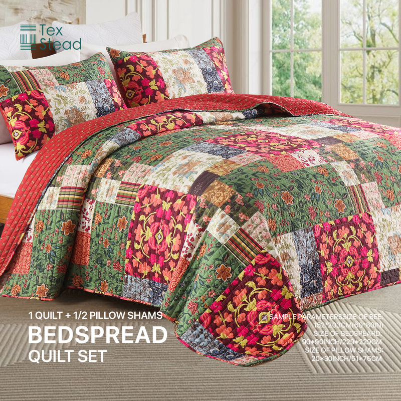 Ensemble de couvre-lit matelassé en patchwork traditionnel avec taies décoratives, couvre-lit léger toutes saisons
