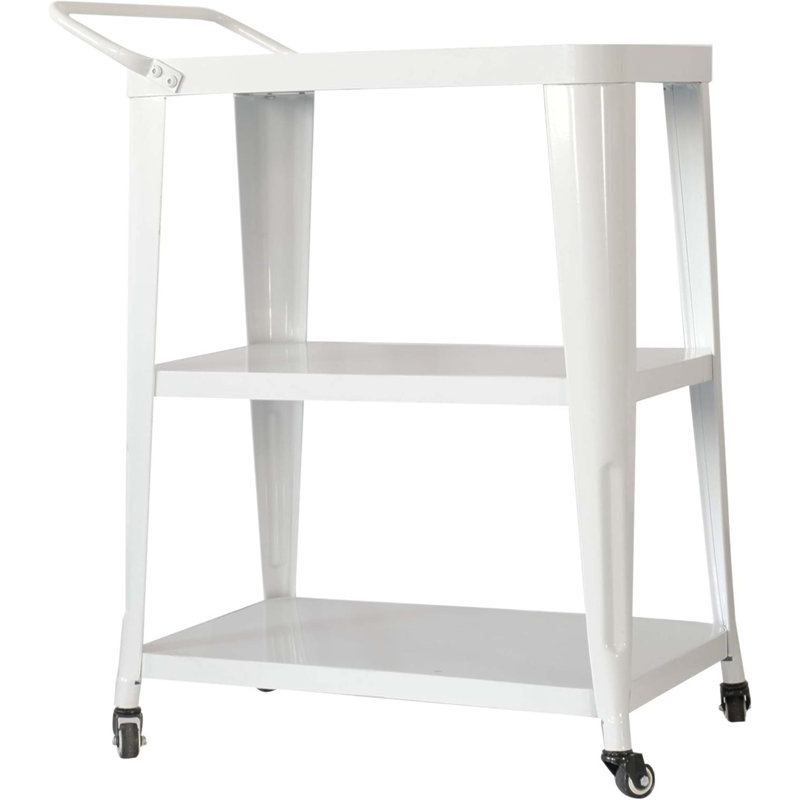 3-Tiered Metal Frame Industrial Dining Cart with Swivel Wheels, Perfect for Flexible Storage and Serving Solutions., White