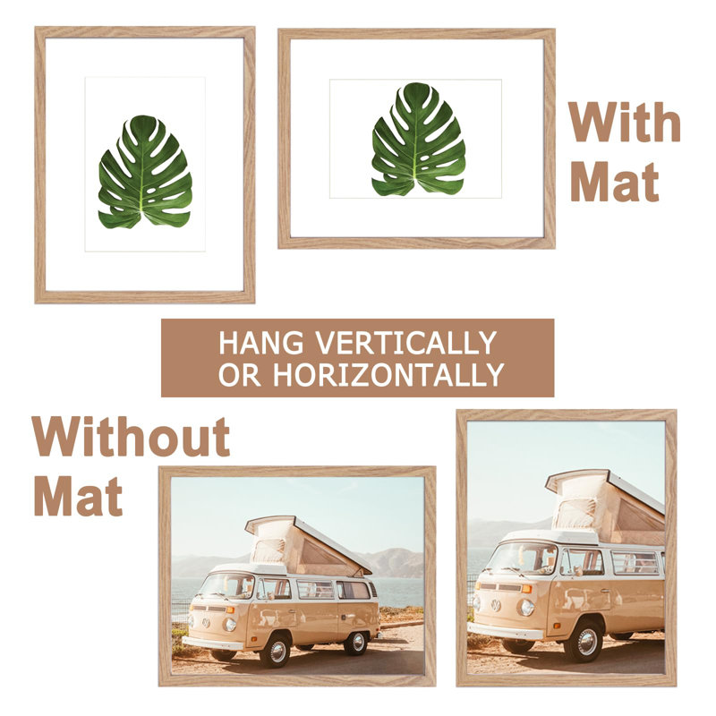 Picture Frame With Mat, Natural Wood Picture Frames Set Of 4 Packs, Wood Frame High Definition Glass Frame, MDF Wood Frame Tabletop And Wall Mounting Horizontal Or Vertical Display