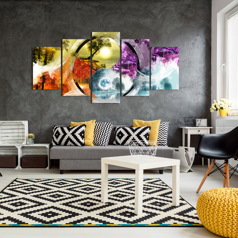 YANG YANG Landscape Four Stations - 5 Piece No Frame Print on Canvas, 100cm H x 200cm W