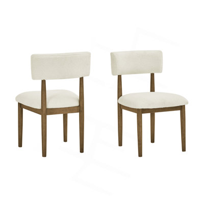 Darla Set Of 2 Walnut Oak Dining Side Chairs With Beige Sherpa Fabric