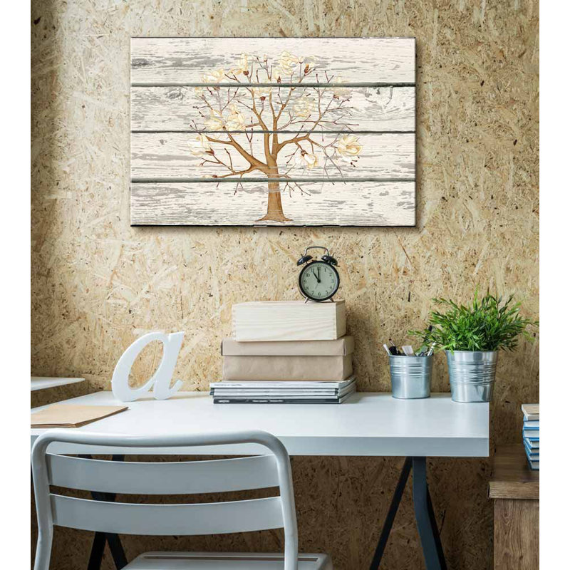 Abstract Tree " Cherry Blossom Tree Cross Hatch Artwork Rustic Home Art ", 12" H x 18" W
