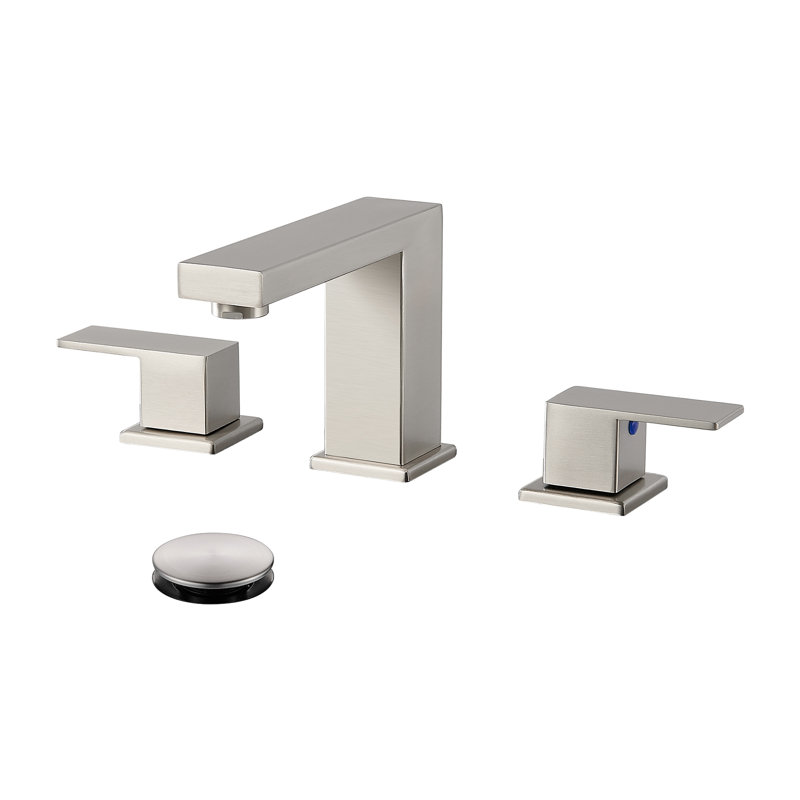 Widespread 8" Bathroom Faucet 3 Hole, 2-handle Bathroom Sink Faucet with Pop Up Drain Assembly, Brushed Nickel
