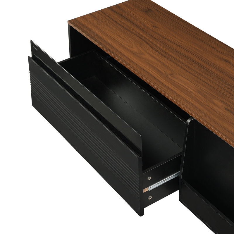 Modern TV Stand For Tvs Up To 75 Inches, Entertainment Center With Storage Space, Sliding Doors, Adjustable Shelves And Metal Frame, Mid Century Modern Media TV Console Table