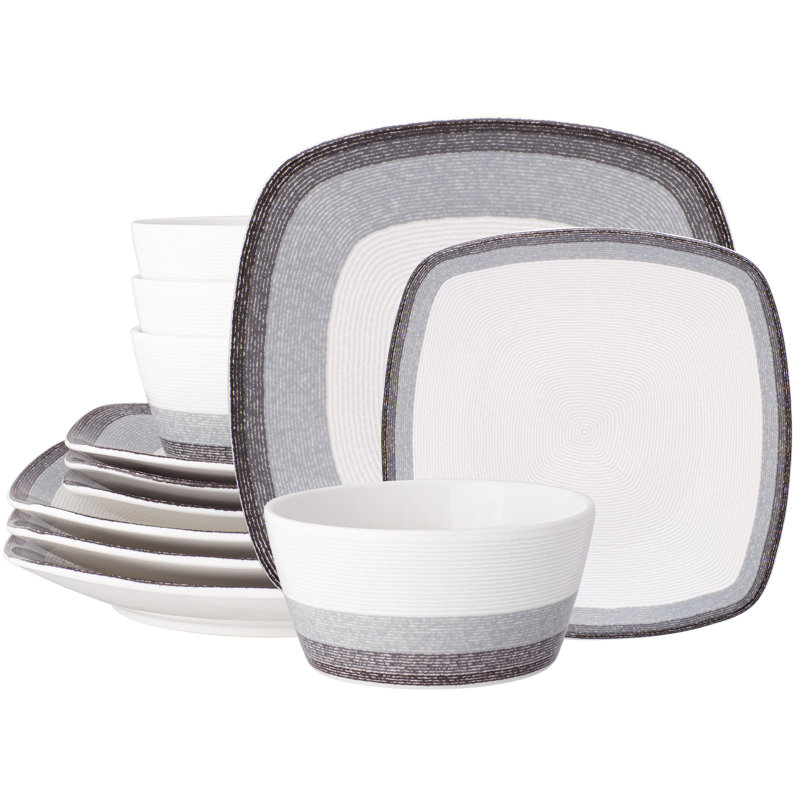 Noritake Colorscapes Layers Square 12-Piece Dinnerware Set, Service for 4, Charcoal