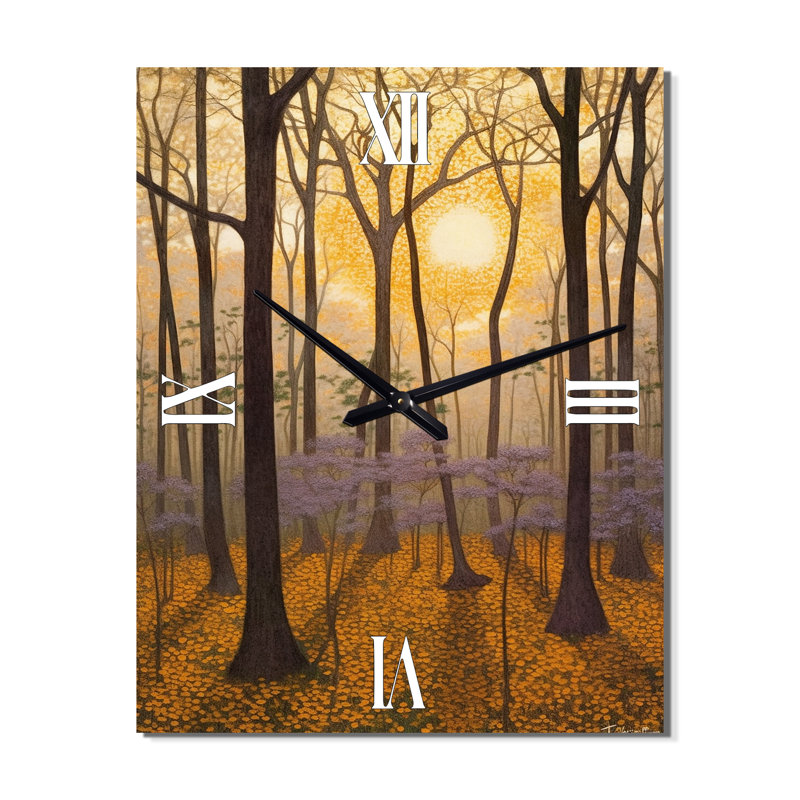 Horloge murale forêt ensoleillée à travers les branches de l'hiver, Petit