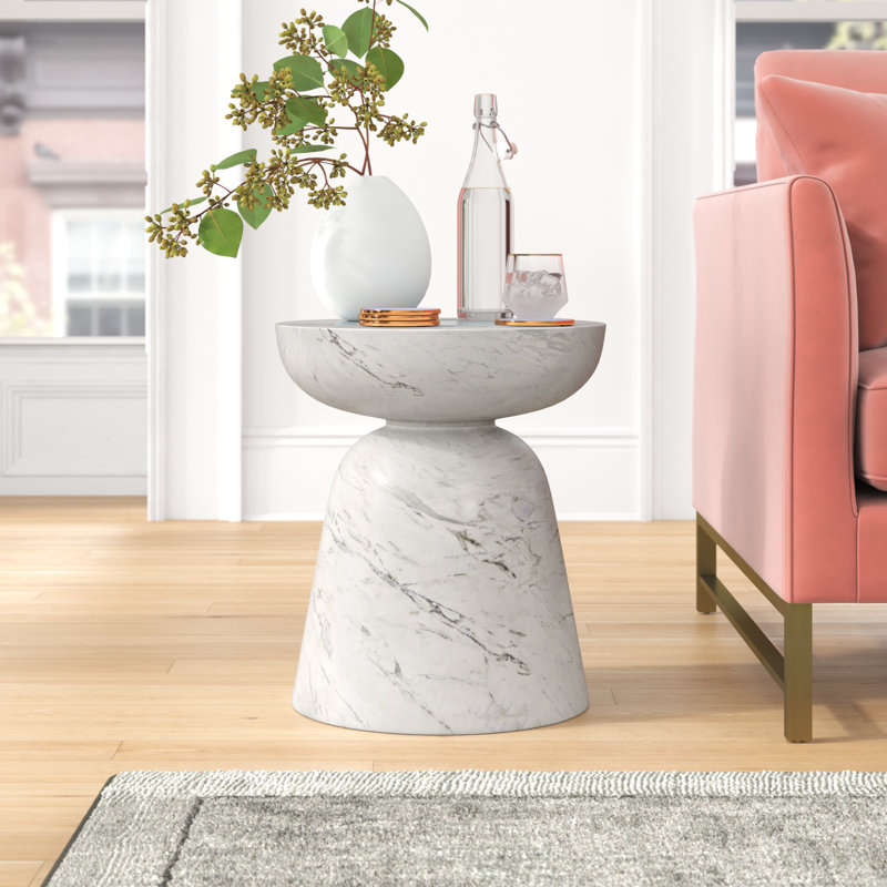 Boswell Concrete Top End Table, White Marble