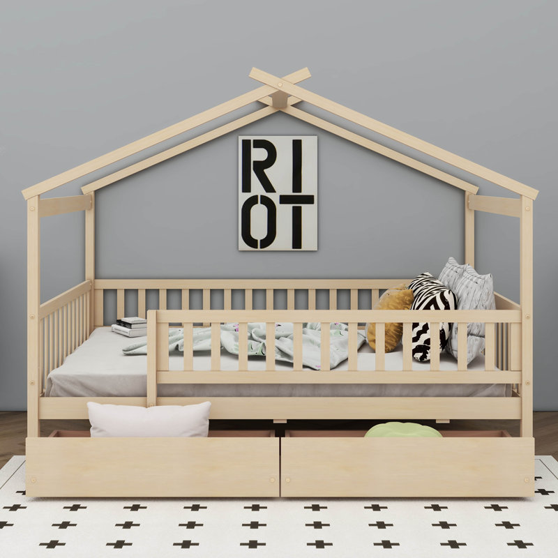 Lit maison en bois, Naturel, Lit simple