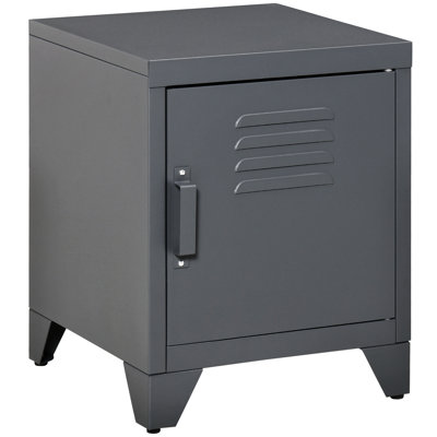 Table de style industriel, grise, avec porte de style casier et tablette réglable pour une table de bout esthétique et un bureau à domicile