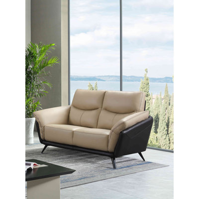 Canapé en cuir véritable Kaylix Paris, combinaison de 2 tons de noir et beige, 67 po