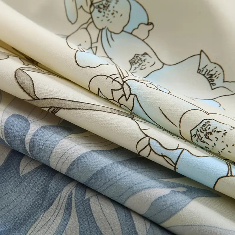 Housse de couette en fleurs peintes en brun clair, Housse de couette simple + 1 taie d'oreiller