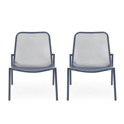 Stackable Chair Two Pieces, Matte Navy Blue Iron Technique, Handcrafted Details Applied, 26" X 22.06" 26", Seat 18" 19.5" 12.5 Chairs  2 , Iron, Integrated,