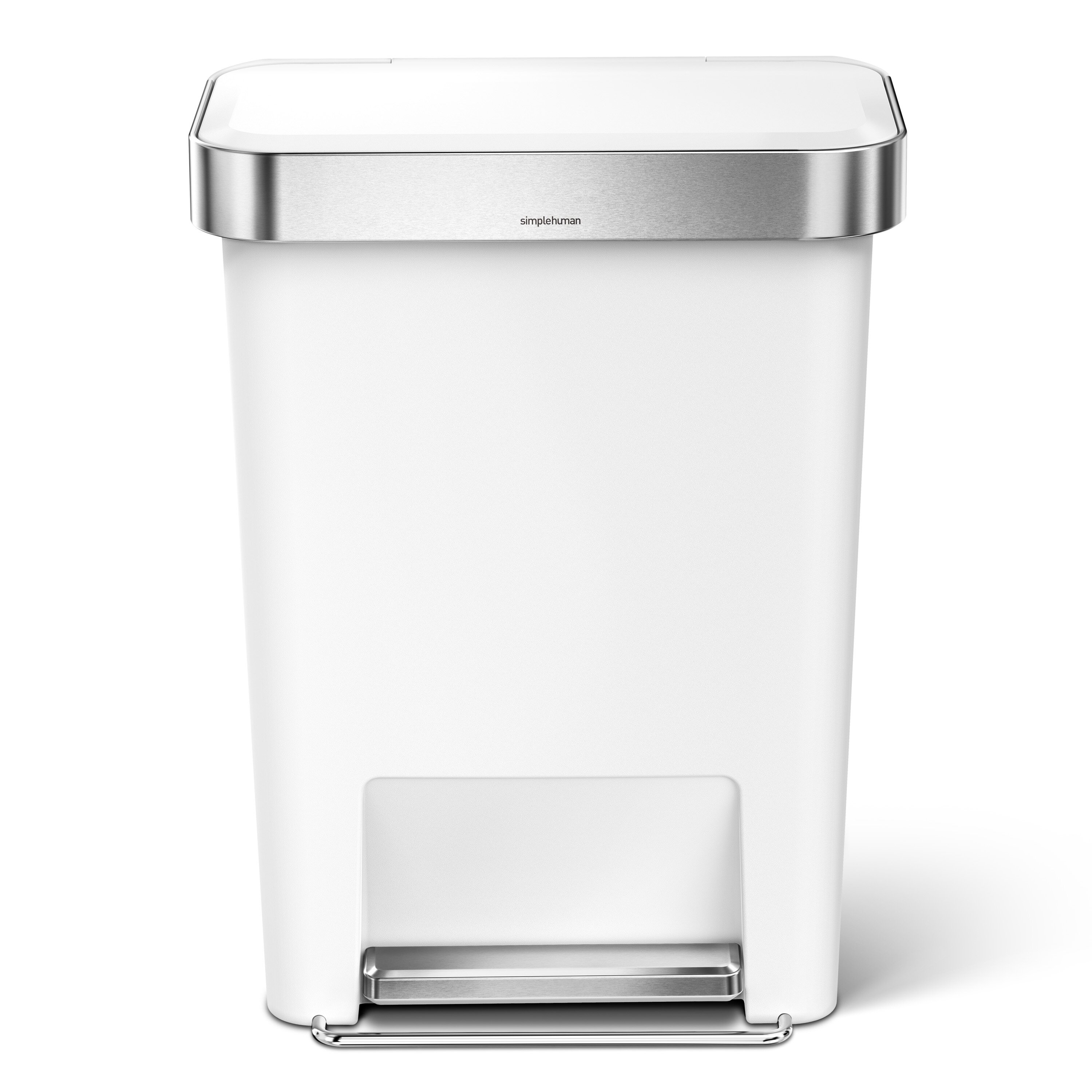Simplehuman Plastic Rectangular Step Trash Can with Liner Pocket, White, 45L