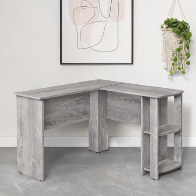 Bureau d'ordinateur de coin en L avec tablettes de rangement, stratifié gris ardoise, 47 po