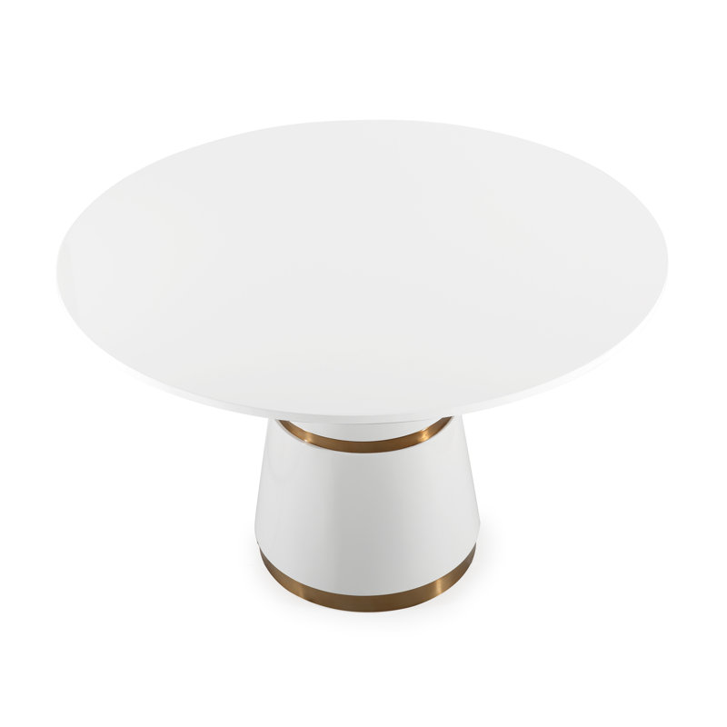 White and Gold Round Wood Dining Table for Four