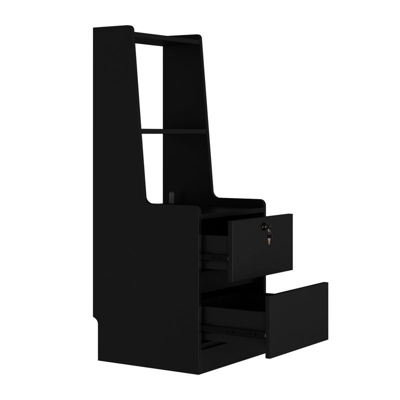 Tables de chevet modernes noires de 2, tables de chevet avec bloc d'alimentation CA et ports de charge, lampe de nuit à commande vocale 7 couleurs, armoire de rangement verrouillable pour casques d'écoute, étagère ouverte