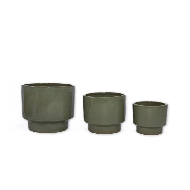 Pot à fleurs antique en céramique vert clair pour terrasse, jardin, rebord de fenêtre, etc. (3 pièces)