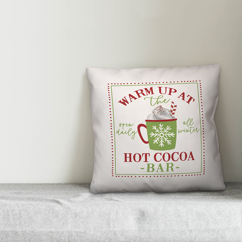  Housse de coussin Warm Up at Hot Cocoa Bar, 16 po x 1 po, Polyester/ Bourre en polyester