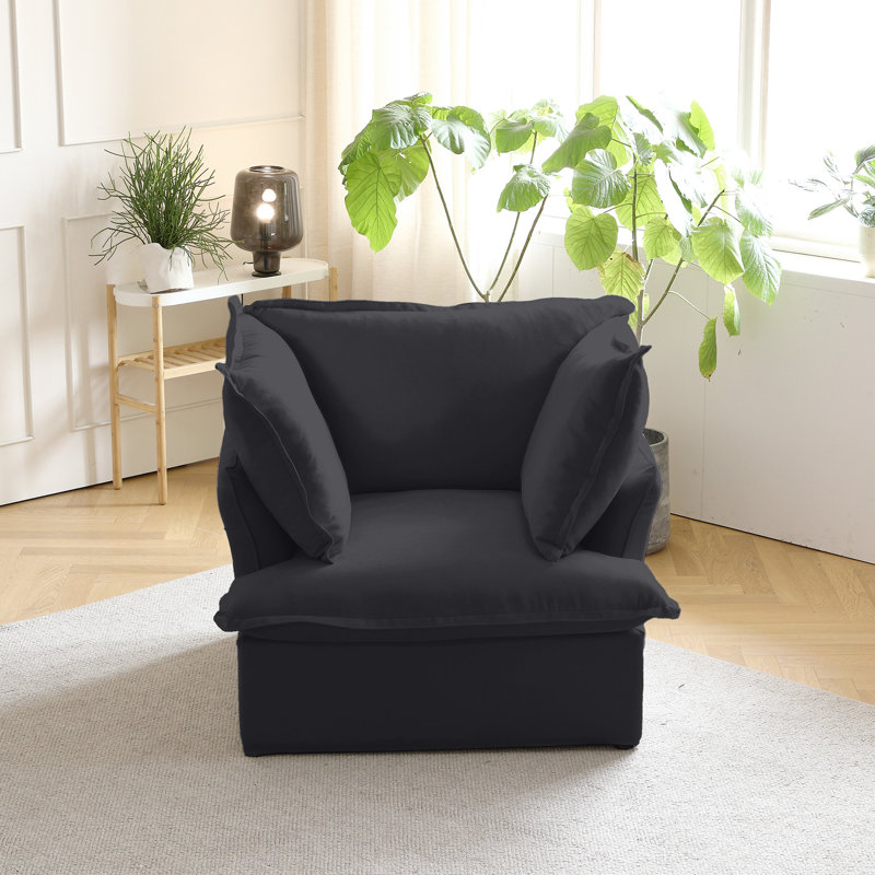Fairford 2-Piece Upholstered Modern Linen Velvet Slipcovered Armchair, Black Linen Blend