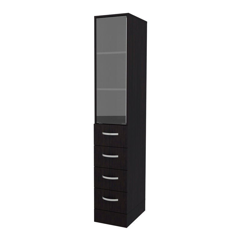 Piñon Bathroom Linen Cabinet with Glass Door and Drawers, Wengue