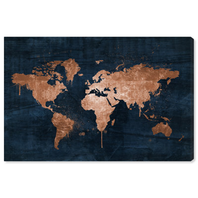 " Mapamundi Copper Blue Metallic World Map Modern Blue " by Oliver Gal
