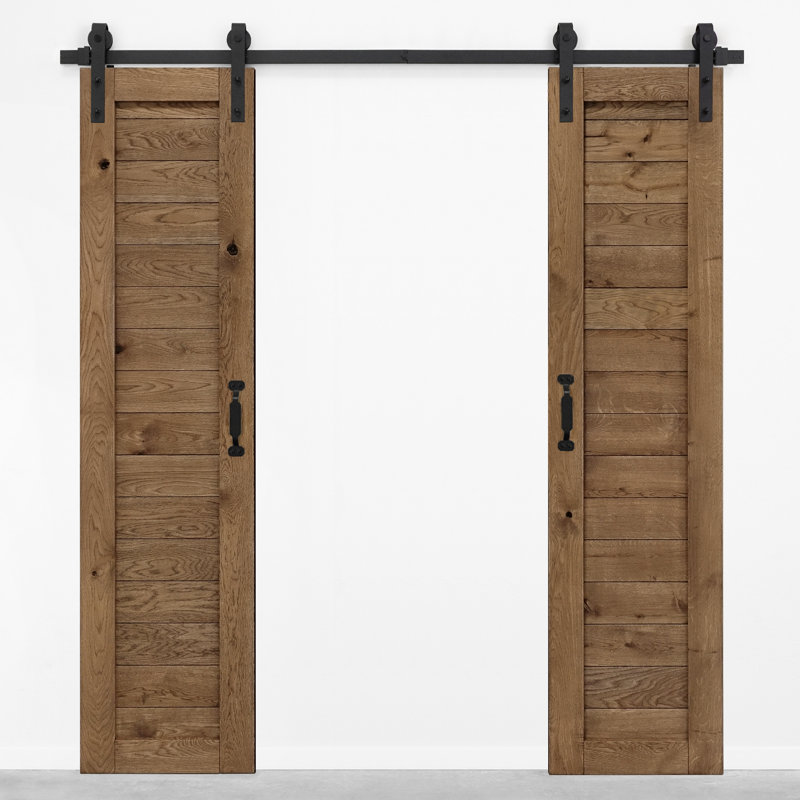 Double Barn Door Solid Oak Wood With Door Hardware, Brown;Brown Oil