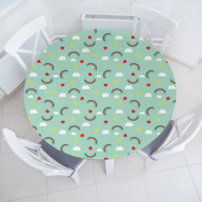 East Urban Home Cartoon Fitted Round TablecloMint Green Multicolor 81849