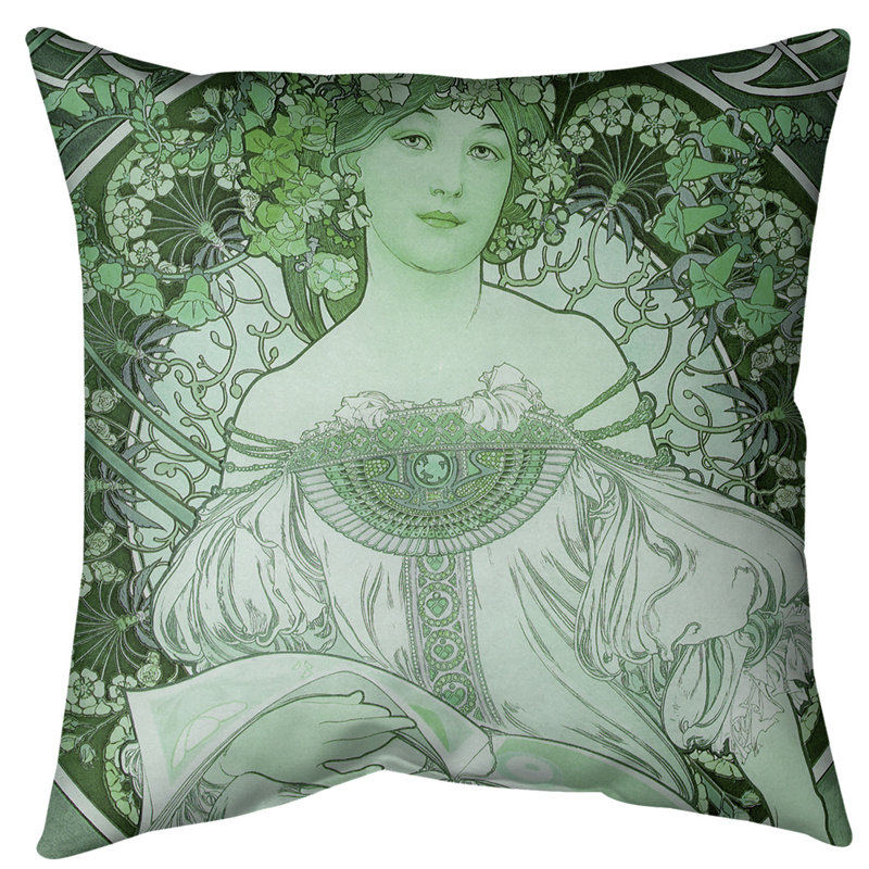 Coussin de lecture Alphonse Mucha Lady - Standard, Vert, 30 po x 30 po