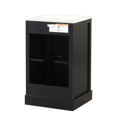 Meuble-lavabo de 50 cm (20 po) avec lavabo en céramique blanche, armoire noire, porte à fermeture amortie et tablette de rangement à deux niveaux. Finition de classe de 50 cm (20 po), efficacité