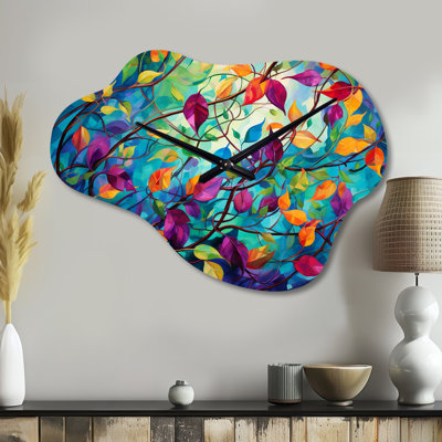 Multicolor Vibrant Vines I - Botanicals Cloud Metal Clock, Modern Asymmetrical Wall Clock Print