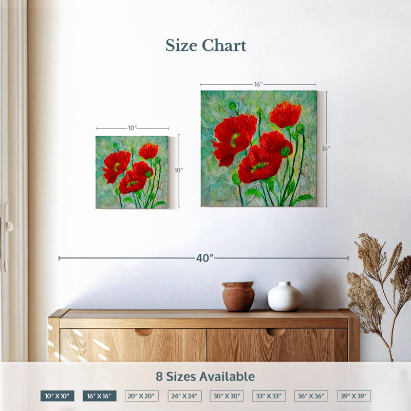 Harnek Red Poppies style contemporain, H 10 po x l 10 po