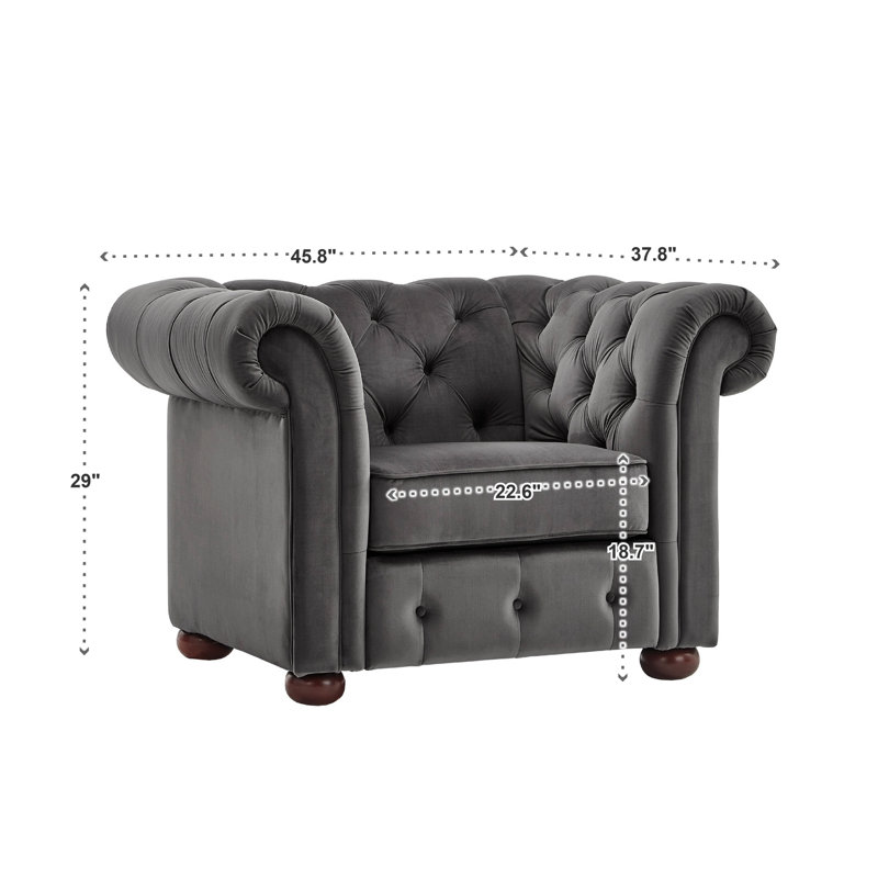 Huskins Velvet Chesterfield Chair, Heathered Dark Gray Velvet