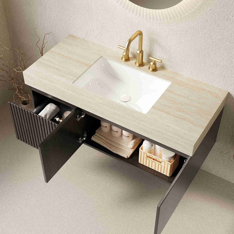 Meuble-lavabo mural, Espresso, Beige