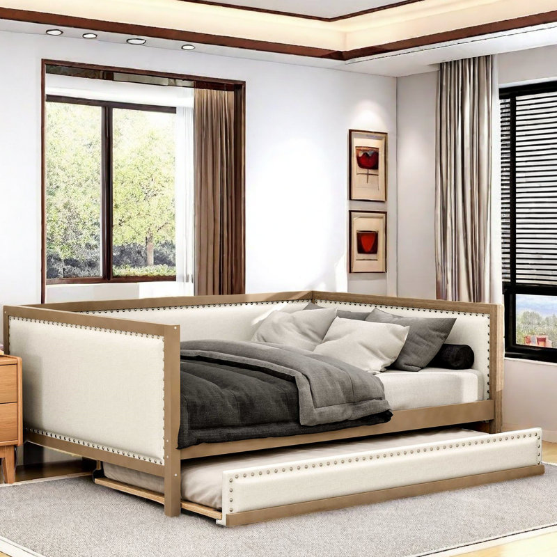 Surraya Upholstered Linen Daybed with Trundle Bed