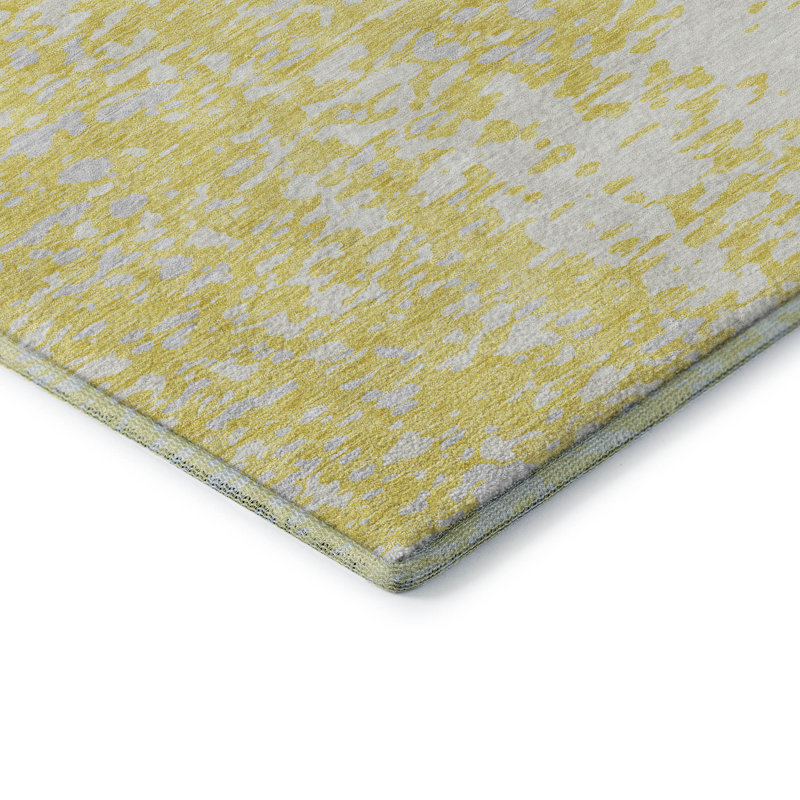 Premium Machine Washable Prisco Yellow Rug, Rectangle 1'8" x 2'6"