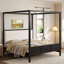 Grand lit plateforme à baldaquin en bois avec tête de lit tapissier, sans sommier, noir (ETA: 6/5)-1311575061-1311575058