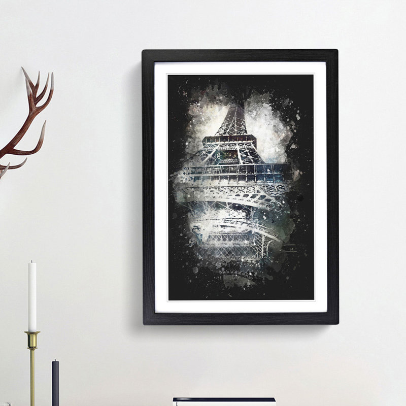 The Eiffel Tower in Paris - Picture Frame Painting Print, Black Framed, 63cm H x 45cm W x 2cm D