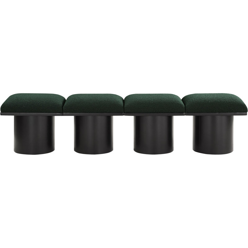 Banc rembourré Horatia, Noir, noir, noir, noir, H 17,5 po x l 72 po x P 15,5 po, Tissu bouclé vert