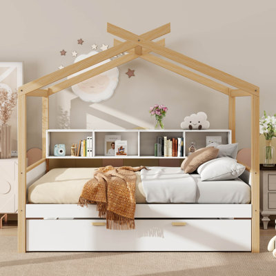 Lit double en bois avec lit gigogne simple