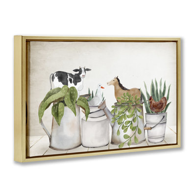 Toile flottante encadrée «Tin Farm Animal Plants» par Kim Allen