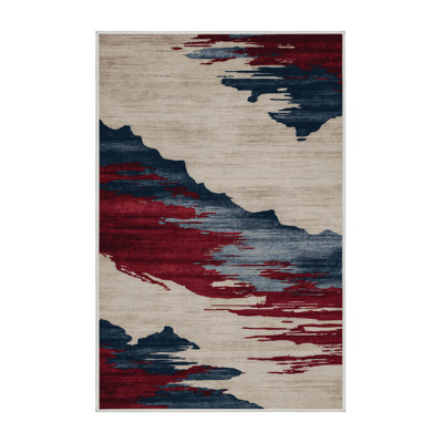 Machine Washable Watercolor Beige Area Rug