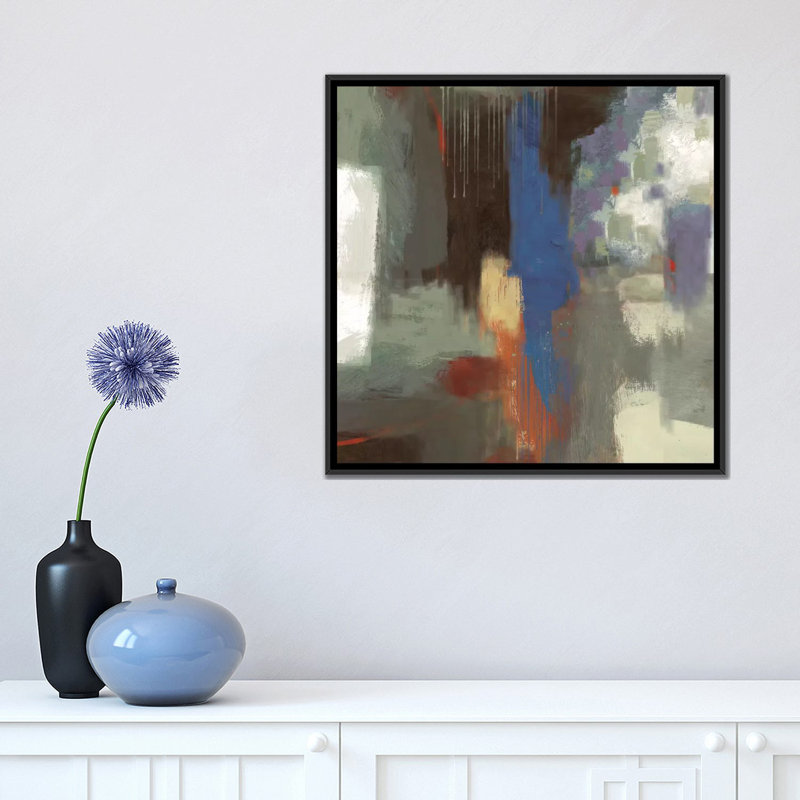 «Blue Abstract» par PI Studio - reproduction sur toile, H 37 po x l 37 po x P 1,5 po, Toile avec cadre noir, Pas de tapis