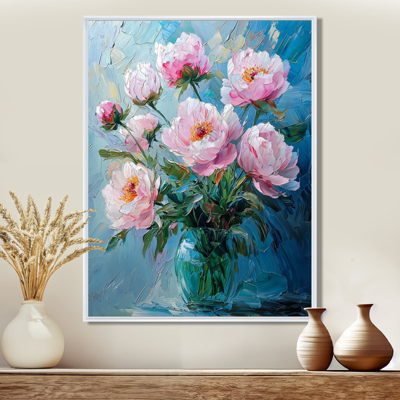 Peony Petal Harmony Into A Vase II - Pivoines, reproductions encadrées, Reproduction avec cadre flottant, H 20 po x l 12 po