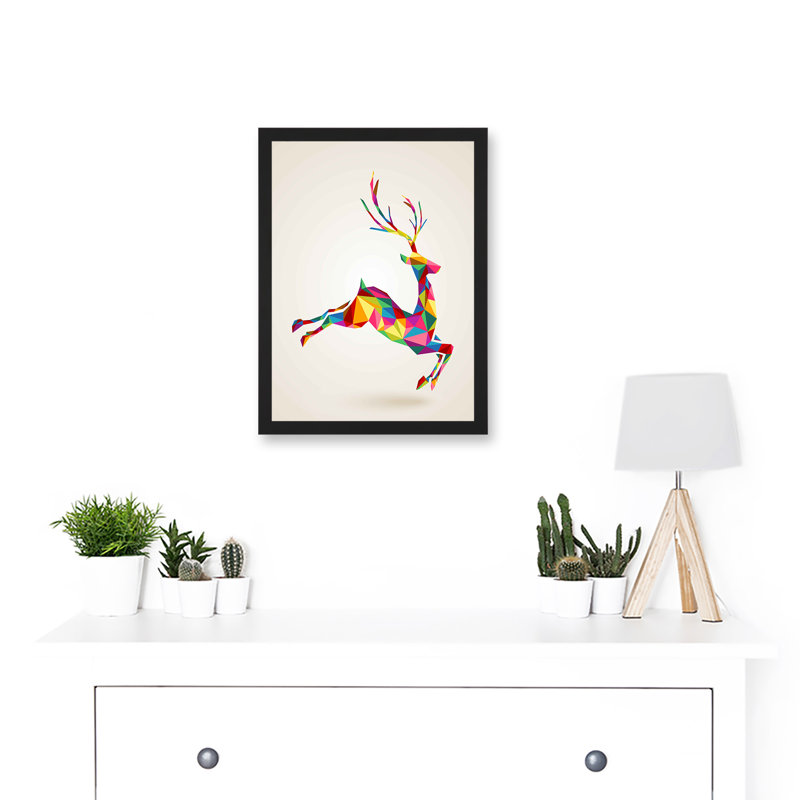 Leaping Running Deer Polygon - Single Picture Frame Print